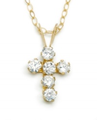 Let your little girl play dress up. Round-cut cubic zirconias add sparkle to this 14k gold cross pendant. Chain measures 15 inches. Let your little girl play dress up. Round-cut cubic zirconias add sparkle to this 14k gold cross pendant. Chain measures 15 inches.