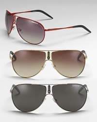 These stylish frames feature a double bridge for extra flair and an adjustable nose piece. These stylish frames feature a double bridge for extra flair and an adjustable nose piece.
