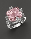 Pink crystal stone set in textured sterling silver. Designed by Judith Ripka.