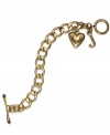 Stylishly romantic. Juicy Couture's lovely bracelet gets your heart racing with heart and J-shaped charms. Complete with a toggle closure. Chain crafted in gold tone stainless steel. Charms crafted in gold tone mixed metal. Approximate length: 8 inches. Approximate drop: 1 inches.