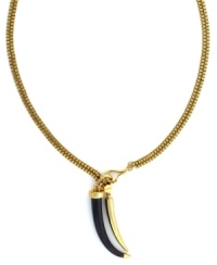 We're loving all that's wild this season, and with its sleek tortoise shell surface, Vince Camuto's horn pendant is no exception. Crafted in gold tone mixed metal with frontal clasp and resin details. Approximate length: 36 inches. Approximate drop: 2-1/4 inches. We're loving all that's wild this season, and with its sleek tortoise shell surface, Vince Camuto's horn pendant is no exception. Crafted in gold tone mixed metal with frontal clasp and resin details. Approximate length: 36 inches. Approximate drop: 2-1/4 inches.
