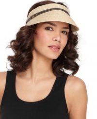 Put the finishing touch on any warm weather combination (while keeping your hair unfettered) with this packable visor from Nine West. Put the finishing touch on any warm weather combination (while keeping your hair unfettered) with this packable visor from Nine West.