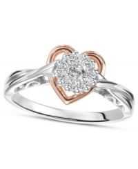 Hearts aflutter. This adorable ring features sparkling round-cut diamonds (1/5 ct. t.w.) in an artsy, twisted sterling silver and 14k rose gold setting. Size 7. Hearts aflutter. This adorable ring features sparkling round-cut diamonds (1/5 ct. t.w.) in an artsy, twisted sterling silver and 14k rose gold setting. Size 7.