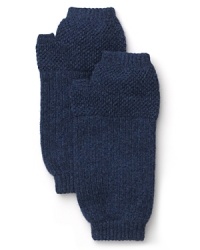 Cozy fingerless mittens in a rich wool, ribbed at fingers and wrist.