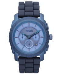 Vibrant and deep blues overtake this bold chronograph watch from Fossil's Machine collection. Vibrant and deep blues overtake this bold chronograph watch from Fossil's Machine collection.
