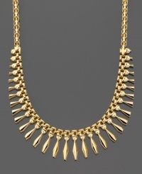 A dramatic accent piece with evening wear, this 14k gold necklace features a wealth of jewel-shaped drops in gradiated sizes. Measures approximately 17 inches long. A dramatic accent piece with evening wear, this 14k gold necklace features a wealth of jewel-shaped drops in gradiated sizes. Measures approximately 17 inches long.