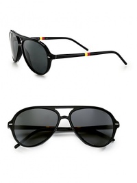 Classic aviator style with striped temple detail, in lightweight acetate. Available in black frames with grey lenses.Acetate100% UV ProtectionImported Classic aviator style with striped temple detail, in lightweight acetate. Available in black frames with grey lenses.Acetate100% UV ProtectionImported