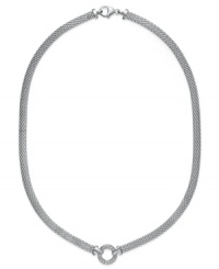 Shapely style with a hint of sparkle. This chic, circle charm necklace is outlined by sparkling round-cut diamonds (1/5 ct. t.w.) with a trendy mesh chain. Set in sterling silver. Approximate length: 16 inches. Approximate drop: 1/2 inch. Shapely style with a hint of sparkle. This chic, circle charm necklace is outlined by sparkling round-cut diamonds (1/5 ct. t.w.) with a trendy mesh chain. Set in sterling silver. Approximate length: 16 inches. Approximate drop: 1/2 inch.