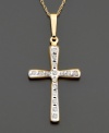 Glimmering diamond accents are paired with 14k gold for an elegant look. Chain measures 18 inches; drop measures 1-1/2 inches.
