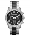 A structured steel chronograph watch from Michael Kors' Runway collection prettied up with sparkling crystal accents.