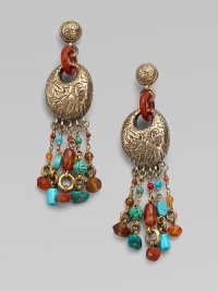 From the Trujillo Collection. Delicate tassels of richly colored and textured beads dangle delightfully from the ear.Turquoise and red agateBronzeLength, about 3Post backMade in USA