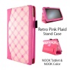 caseen SKINNY Retro Pink Plaid Hand Strap Stand Case (Hot Pink Details) for Nook Color / Nook Tablet