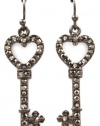 Hematite Plated Sparkling Black Crystal 1 Open Heart Shaped Key Charm Dangle Earrings