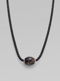 From the Ojime Collection. A contemporary look marries a marbled pietersite bead with a braided leather cord. Sterling silver accents Woven leather Length, 20 Width, about 3mm Chevron magnetic clasp Imported From the Ojime Collection. A contemporary look marries a marbled pietersite bead with a braided leather cord. Sterling silver accents Woven leather Length, 20 Width, about 3mm Chevron magnetic clasp Imported