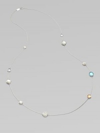 From the Wonderland Collection. A delicate silver chain is sprinkled with faceted round stones, including colorful quartz-layered doublets, iridescent mother-of-pearl and radiant clear quartz.Mother-of-pearl and clear quartzSterling silverLength; 17Lobster claspImported From the Wonderland Collection. A delicate silver chain is sprinkled with faceted round stones, including colorful quartz-layered doublets, iridescent mother-of-pearl and radiant clear quartz.Mother-of-pearl and clear quartzSterling silverLength; 17Lobster claspImported