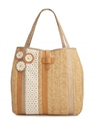 Keep things casual and cute with this summer-ready style from Danielle Nicole. Perforated trim, polished goldtone hardware and a casual straw exterior give this bag a darling look for warm weather fun. Keep things casual and cute with this summer-ready style from Danielle Nicole. Perforated trim, polished goldtone hardware and a casual straw exterior give this bag a darling look for warm weather fun.