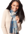 Toss on a classic winter neutral that goes with nearly everything. Traditional plaid scarf in chenille, by Charter Club.