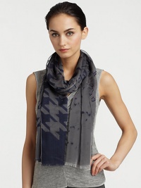 An abstract houndstooth print in a lightweight silk and wool blend. 60% silk/40% woolAbout 24 X 73Dry cleanMade in Italy An abstract houndstooth print in a lightweight silk and wool blend. 60% silk/40% woolAbout 24 X 73Dry cleanMade in Italy