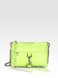 A versatile design in extra-soft leather, accented with sleek hardware and double zippers. Detachable chain shoulder strap, 23 dropTop zip closureOne outside zip pocket under flapProtective metal feetCotton lining8¾W X 6½H X 1¾DImported A versatile design in extra-soft leather, accented with sleek hardware and double zippers. Detachable chain shoulder strap, 23 dropTop zip closureOne outside zip pocket under flapProtective metal feetCotton lining8¾W X 6½H X 1¾DImported