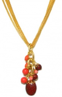 Rachel Reinhardt Caroline 14k Gold Plated Multi-Chain Necklace with Red Turquoise and Coral Bead Cluster Rachel Reinhardt Caroline 14k Gold Plated Multi-Chain Necklace with Red Turquoise and Coral Bead Cluster