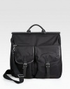 This sleek nylon carryall keeps you organized on-the-go with plenty of pockets and tech compartments.One top handleOne adjustable shoulder strapZip-around closureExterior, interior pocketsFully linedNylon19W x 16H x 7DImported