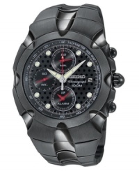 High-tech fashion with the alarm and chronograph features to match from Seiko. Black ion-plated stainless steel bracelet and round case, 39mm. Black dial features silvertone hands and dot markers, logo and three subdials. Quartz movement. Water resistant to 100 meters. Three-year limited warranty. High-tech fashion with the alarm and chronograph features to match from Seiko. Black ion-plated stainless steel bracelet and round case, 39mm. Black dial features silvertone hands and dot markers, logo and three subdials. Quartz movement. Water resistant to 100 meters. Three-year limited warranty.