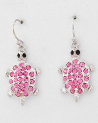 Adorable 1/2 Shimmering Pink Crystal Turtle Charm Dangle Earrings Silver Plated Adorable 1/2 Shimmering Pink Crystal Turtle Charm Dangle Earrings Silver Plated
