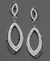 Opulent ovals of round-cut black diamonds (1/3 ct. t.w.) and white diamonds (3/8 ct. t.w.) exude elegance on these sterling silver earrings. Approximate drop: 1-1/2 inches.