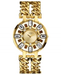 Emit endless elegance with this alluring double chain watch from GUESS. Emit endless elegance with this alluring double chain watch from GUESS.