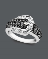 Step it up a notch in this chic cocktail ring. Kaleidoscope's buckle-shaped design shines with the addition of sparkling black and clear crystals made with Swarovski Elements. Crafted in sterling silver. Sizes 7, 8 and 9. Step it up a notch in this chic cocktail ring. Kaleidoscope's buckle-shaped design shines with the addition of sparkling black and clear crystals made with Swarovski Elements. Crafted in sterling silver. Sizes 7, 8 and 9.