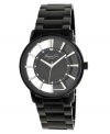 A sleek silhouette and translucent case make a strikingly contemporary impression on this watch by Kenneth Cole New York. Black ion-plated stainless steel bracelet and translucent case. Black dial features stick indices, luminous hands and logo. Quartz movement. Water resistant to 30 meters. Limited lifetime warranty.