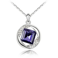 Dark Purple Crystal Pendant, 18K White Gold Plated, Round and Middle Square Women Necklace, Free 18 Chain Dark Purple Crystal Pendant, 18K White Gold Plated, Round and Middle Square Women Necklace, Free 18 Chain