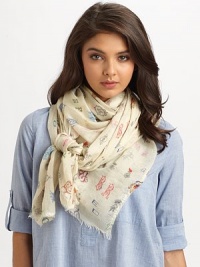 Lightweight silk and modal blend is embellished with a colorful monogrammed print and fringed edges.85% modal/15% silkAbout 70 X 55Dry cleanMade in Italy Lightweight silk and modal blend is embellished with a colorful monogrammed print and fringed edges.85% modal/15% silkAbout 70 X 55Dry cleanMade in Italy