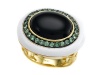 Carlo Viani® 14K Yellow Gold Plated Silver Onyx Ring with Tsavorite and White Agate Size 7