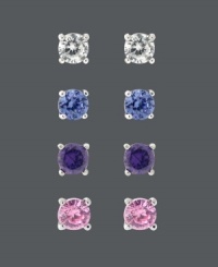 The perfect last-minute touch for any ensemble. B. Brilliant's versatile stud earring set features round-cut clear cubic zirconias (1/2 ct. t.w.), pink cubic zirconias (1/2 ct. t.w.), amethyst (1/2 ct. t.w.), and tanzanite (1/2 ct. t.w.). Crafted in sterling silver. Approximate diameter: 4 mm. The perfect last-minute touch for any ensemble. B. Brilliant's versatile stud earring set features round-cut clear cubic zirconias (1/2 ct. t.w.), pink cubic zirconias (1/2 ct. t.w.), amethyst (1/2 ct. t.w.), and tanzanite (1/2 ct. t.w.). Crafted in sterling silver. Approximate diameter: 4 mm.