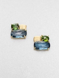 From the Murano Collection. A stunning clustered design featuring multicolored, faceted stones set in hand-crafted 18k gold. Green tourmaline and blue topaz18k goldSize, about .75Post backMade in Italy From the Murano Collection. A stunning clustered design featuring multicolored, faceted stones set in hand-crafted 18k gold. Green tourmaline and blue topaz18k goldSize, about .75Post backMade in Italy