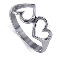 Sterling Silver 20mm Length Emotional Twin Heart Love Polished Finish 3mm Wide Band Ring Size 4, 5, 6, 7, 8 Sterling Silver 20mm Length Emotional Twin Heart Love Polished Finish 3mm Wide Band Ring Size 4, 5, 6, 7, 8