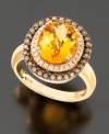 This unique Le Vian ring gleams with the beauty of oval-cut citrine (2-3/4 ct. t.w.) and round-cut chocolate diamonds® (1/2 ct. t.w.), all set in stunning 14k gold. Size 7.