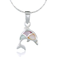 Sterling Silver Multi-Color Mother of Pearl Shell Jumping Dolphin Pendant Necklace for Girls and Women 18'' Sterling Silver Multi-Color Mother of Pearl Shell Jumping Dolphin Pendant Necklace for Girls and Women 18''