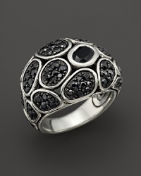 Black chalcedony and black sapphire pavé add elegant drama to a sterling silver ring from the John Hardy Bedeg collection. Black chalcedony and black sapphire pavé add elegant drama to a sterling silver ring from the John Hardy Bedeg collection.