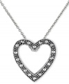 Romantic accent. You'll simply adore Genevieve & Grace's pretty open-cut heart pendant with its glittering marcasite surface. Set in sterling silver. Approximate length: 18 inches. Approximate drop: 1 inch.