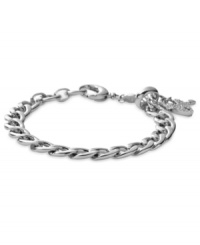 Fossil proves to be quite charming with this bracelet. The silver-tone mixed metal bracelet features a glass crystal pave heart and key details for added appeal. Approximate adjustable length: 7-3/4 inches. Fossil proves to be quite charming with this bracelet. The silver-tone mixed metal bracelet features a glass crystal pave heart and key details for added appeal. Approximate adjustable length: 7-3/4 inches.