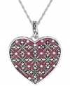 A heartfelt statement. Genevieve & Grace ensures there's more to love with this necklace, crafted from sterling silver, and pendant, which features marcasite and purple epoxy to stunning effect. Approximate length: 18 inches. Approximate drop: 1-1/2 inches. Approximate width: 1-1/2 inch.