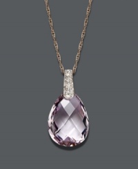 Flirtatious and fun. This rich rose-colored pendant highlights a faceted pink amethyst drop (4-1/2 ct. t.w.) with sparkling diamond accents at the bail. Crafted in 14k rose gold. Approximate length: 18 inches. Approximate drop: 3/4 inch. Flirtatious and fun. This rich rose-colored pendant highlights a faceted pink amethyst drop (4-1/2 ct. t.w.) with sparkling diamond accents at the bail. Crafted in 14k rose gold. Approximate length: 18 inches. Approximate drop: 3/4 inch.