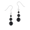 Sterling Silver 3 Graduated Drop Earrings with Black Swarovski Elements