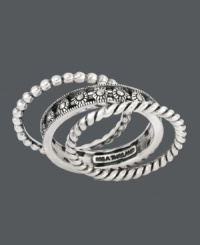 When one simply isn't good enough, opt for sweet, stackable style! This dazzling, Genevieve & Grace ring set is three times the fun with beaded, rope edged, and glittering marcasite bands that can be worn on top of one another. Crafted in sterling silver. Sizes 7, 8, and 9. When one simply isn't good enough, opt for sweet, stackable style! This dazzling, Genevieve & Grace ring set is three times the fun with beaded, rope edged, and glittering marcasite bands that can be worn on top of one another. Crafted in sterling silver. Sizes 7, 8, and 9.