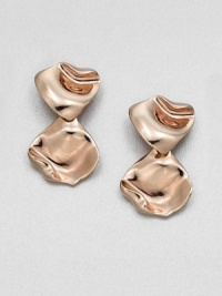 A three dimensional design featuring two delicate rose petal-shaped links. Pewter and brassDrop, about 2Clip-on backMade in USA A three dimensional design featuring two delicate rose petal-shaped links. Pewter and brassDrop, about 2Clip-on backMade in USA