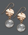 Playful shapes and subtle shimmer is always in style. Studio Silver's subtle drop earrings combine round-cut crystals and textured discs set in 18k rose gold over sterling silver. Approximate drop: 1-1/2 inches.