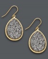 Subtle shimmer and shine. These exquisite teardrop-shaped earrings features a grey druzy center set in 14k gold. Approximate drop length: 7/8 inch. Approximate drop width: 5/8 inch.
