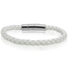 Oxford Ivy Braided White Leather 6mm Bracelet with Stainless Steel Locking Clasp 7 1/2 inches